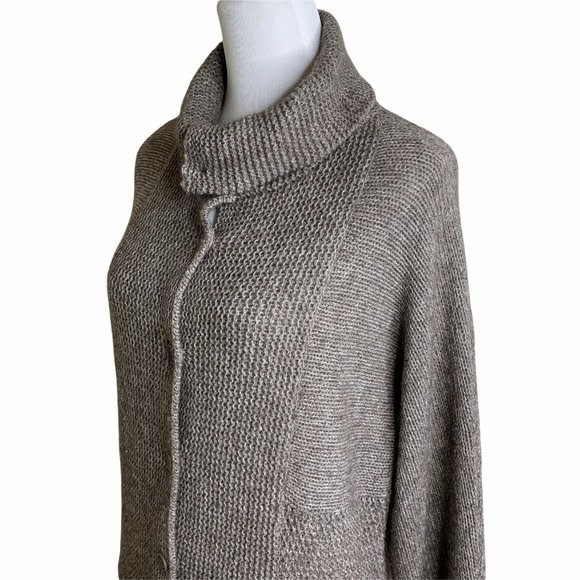 Eileen Fisher Beige Melange Front Pockets High Neck Long Sweater Cardigan M - Picture 6 of 10